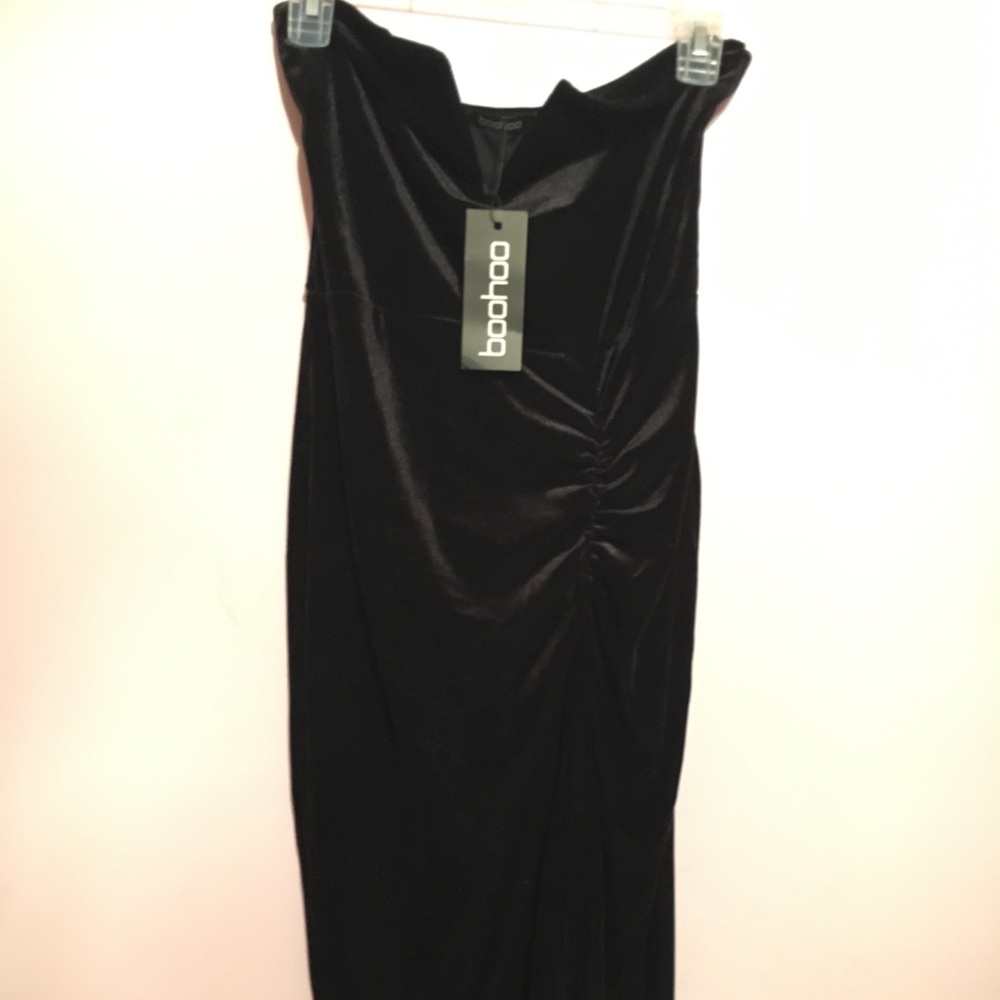Lottie Velvet V Plunge Ruched Bandeau Midi Dress